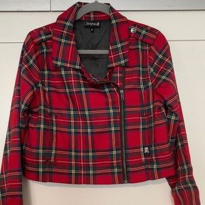 NWOT SOURPUSS CLOTHING Girls Red Plaid Biker Jacket
